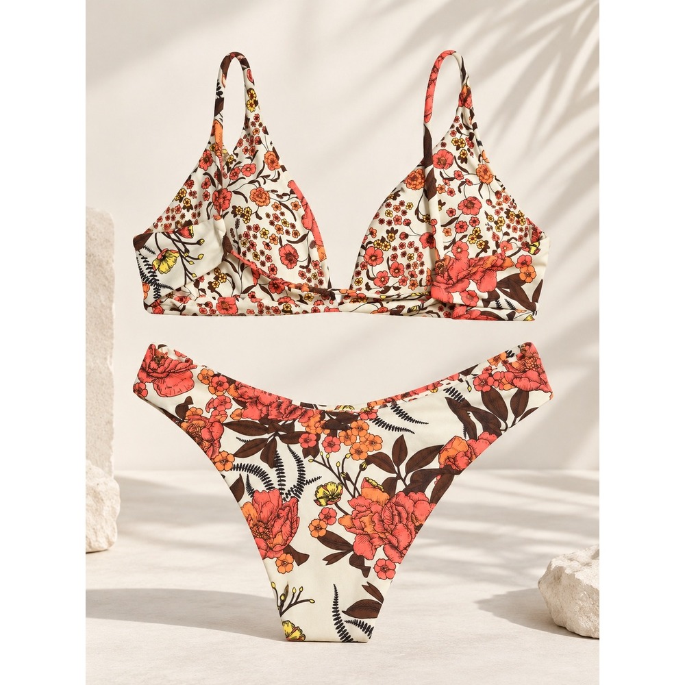 J.Crew Floral Bikini Set Women Size Unverified Orange Coastal Boho